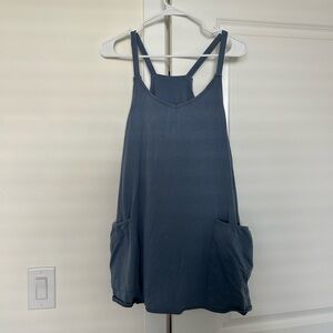 Blue Sleeveless romper with Pockets